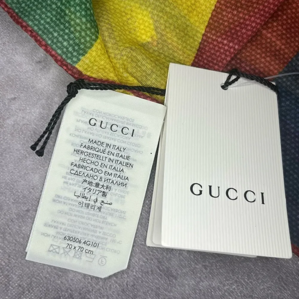GUCCI New Multicolor Cotton Baiadera Square Scarf Stripe - Picture 6 of 8
